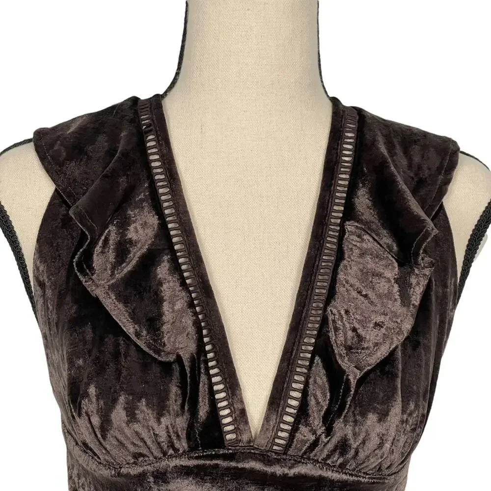 Free People Lillian Velvet Lace Up Tank Top Brown Size XS NWOT